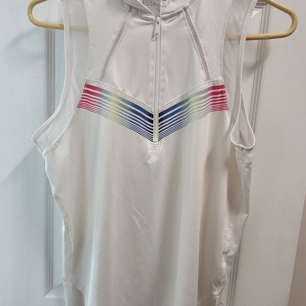 Lucky in Love White Tank Top with Colorful Stripes